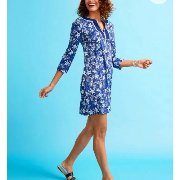 Cabana Life Blue and White Floral Coverup Dress - Picture 1 of 13